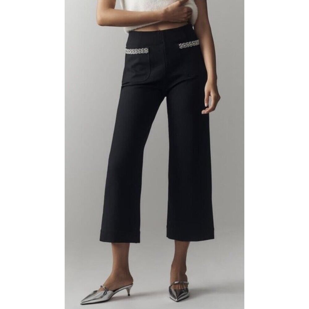The Colette Cropped Wide-Leg Pants by Maeve: Rhinestone Pocket Edition Size 28
